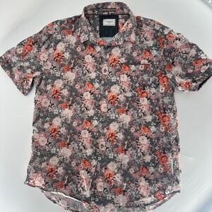 7Diamonds Skyloft Floral Button Up Shirt Men's Large L Short Sleeve Stretch Gray
